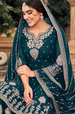 Teal color embroidered faux georgette salwar kameez 2