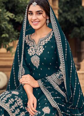 Teal color embroidered faux georgette salwar kameez 3
