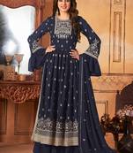 Navy blue embroidered faux georgette salwar kameez