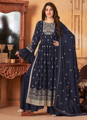 Navy blue embroidered faux georgette salwar kameez 2