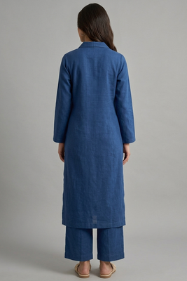 Blue geometric embroidered kurti co-ord set 2