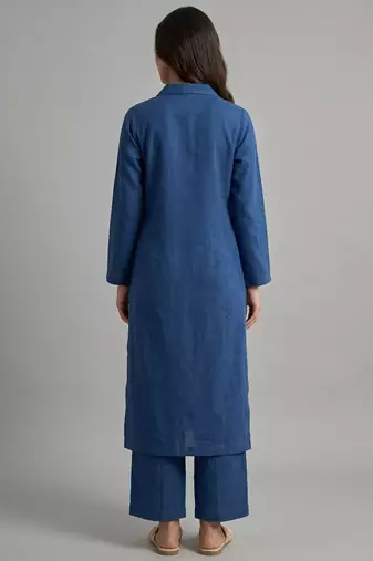 Blue geometric embroidered kurti co-ord set