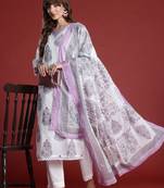 Floral Printed Sequinned  Cotton Kurta with Trousers & Dupatta