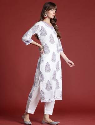 Floral Printed Sequinned  Cotton Kurta with Trousers & Dupatta 3