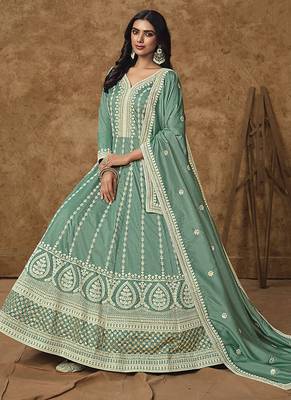 Aqua blue embroidered dola silk gown 2