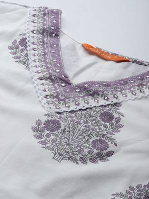 Floral Printed Sequinned  Cotton Kurta with Trousers & Dupatta 6
