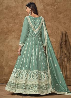 Aqua blue embroidered dola silk gown 3