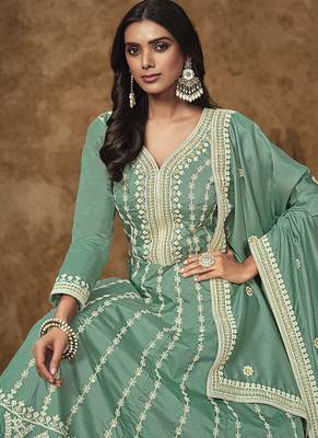Aqua blue embroidered dola silk gown 4