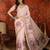 Baby pink linen embellished saree with unstitched blouse piece.