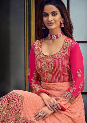 Light pink & pink embroidered jacquard salwar kameez 2
