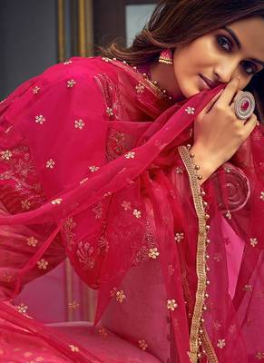 Light pink & pink embroidered jacquard salwar kameez 3