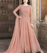 Dark peach crystals faux georgette salwar kameez