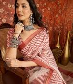 Pink linen sequins saree with unstitched blouse piece.
