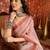 Pink linen sequins saree with unstitched blouse piece.