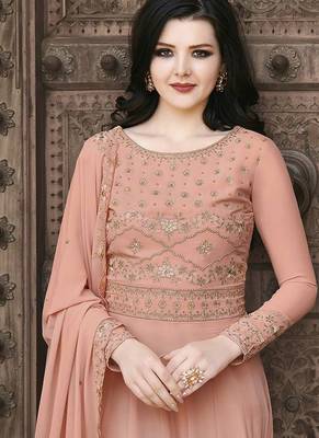 Dark peach crystals faux georgette salwar kameez 2