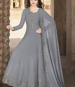 Dark grey crystals faux georgette salwar kameez