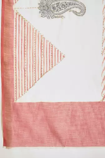 Pink linen sequins saree with unstitched blouse piece.