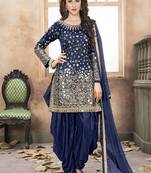 Navy blue embroidered taffeta salwar with dupatta