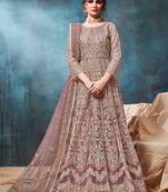 Net embroidered chikoo anarkali dress