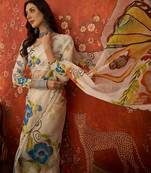 Off white organza printed saree with unstitched blouse piece.