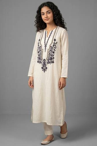 Blue geometric embroidered kurti co-ord set