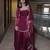 Women's maroon silk blend embroidered kurta set with dupatta and sharara