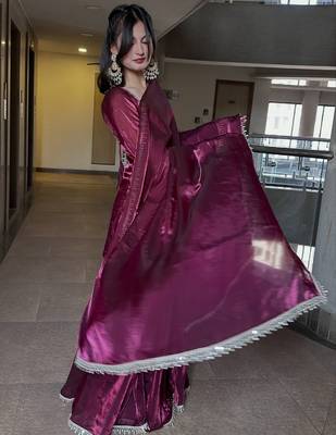 Women's maroon silk blend embroidered kurta set with dupatta and sharara 5
