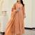 Women's peach chanderi embroidered flared kurta set with dupatta and pant