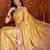 yellow kanjeevaram silk blend woven design saree with unstitched blouse piece.