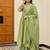 Women's light green chanderi embroidered flared kurta set with dupatta and pant