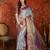 sky blue kanjeevaram silk blend woven design saree with unstitched blouse piece.