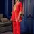 Women's red silk crepe embroidered kurta set with  pant