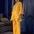 Women's yellow silk crepe embroidered kurta set with  pant