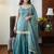 Women's teal silk blend embroidered kurta set with dupatta and sharara