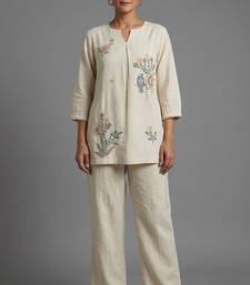 Off-white embroidered kurti co-ord set