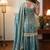 Women's teal silk blend embroidered kurta set with dupatta and sharara