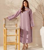 Women's lavender crepe embroidered kurta set with dupatta and pant