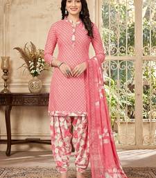 Pink printed cotton blend stitched geometric print salwar kurta dupatta for women