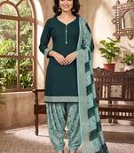 Green printed cotton blend stitched geometric print salwar kurta dupatta for women