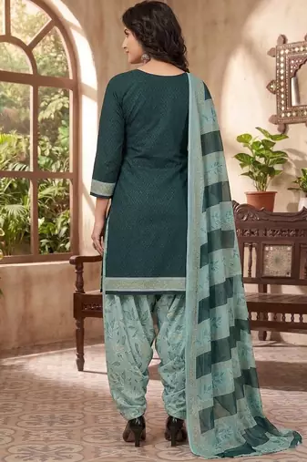 Green printed cotton blend stitched geometric print salwar kurta dupatta for women