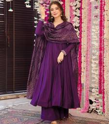 Women's purple chanderi embroidery kurta set with dupatta and pant