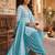 Blue printed cotton blend stitched floral print salwar kurta dupatta for women