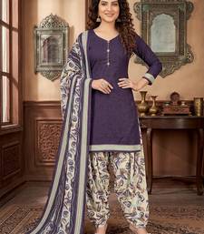 Purple printed cotton blend stitched geometric print salwar kurta dupatta for women