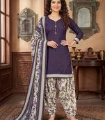 Purple printed cotton blend stitched geometric print salwar kurta dupatta for women