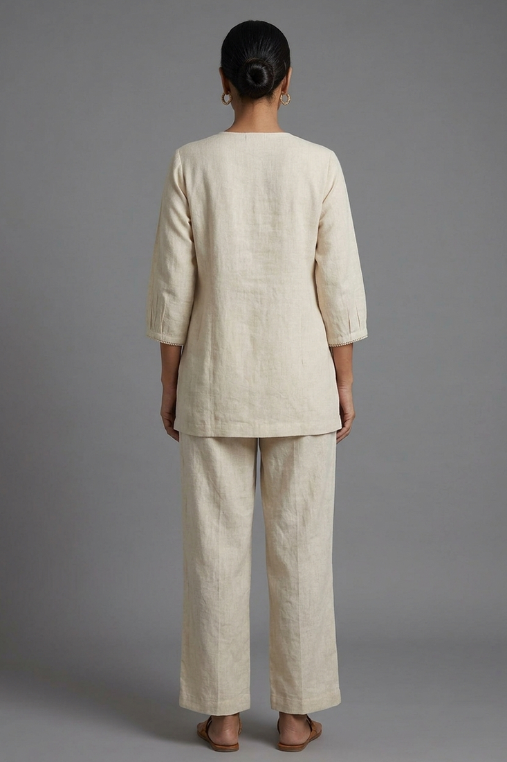 Off-white embroidered kurti co-ord set