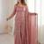 Women's pink silk blend embroidery kurta set with dupatta and sharara