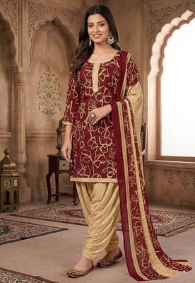 Red printed cotton blend stitched geometric print salwar kurta dupatta for women 1