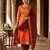 Orange woven jaquard straight kurti dupatta with pant