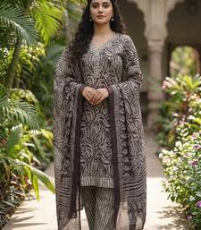 Purple printed cotton blend stitched geometric print salwar kurta dupatta for women