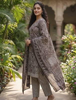 Purple printed cotton blend stitched geometric print salwar kurta dupatta for women 2